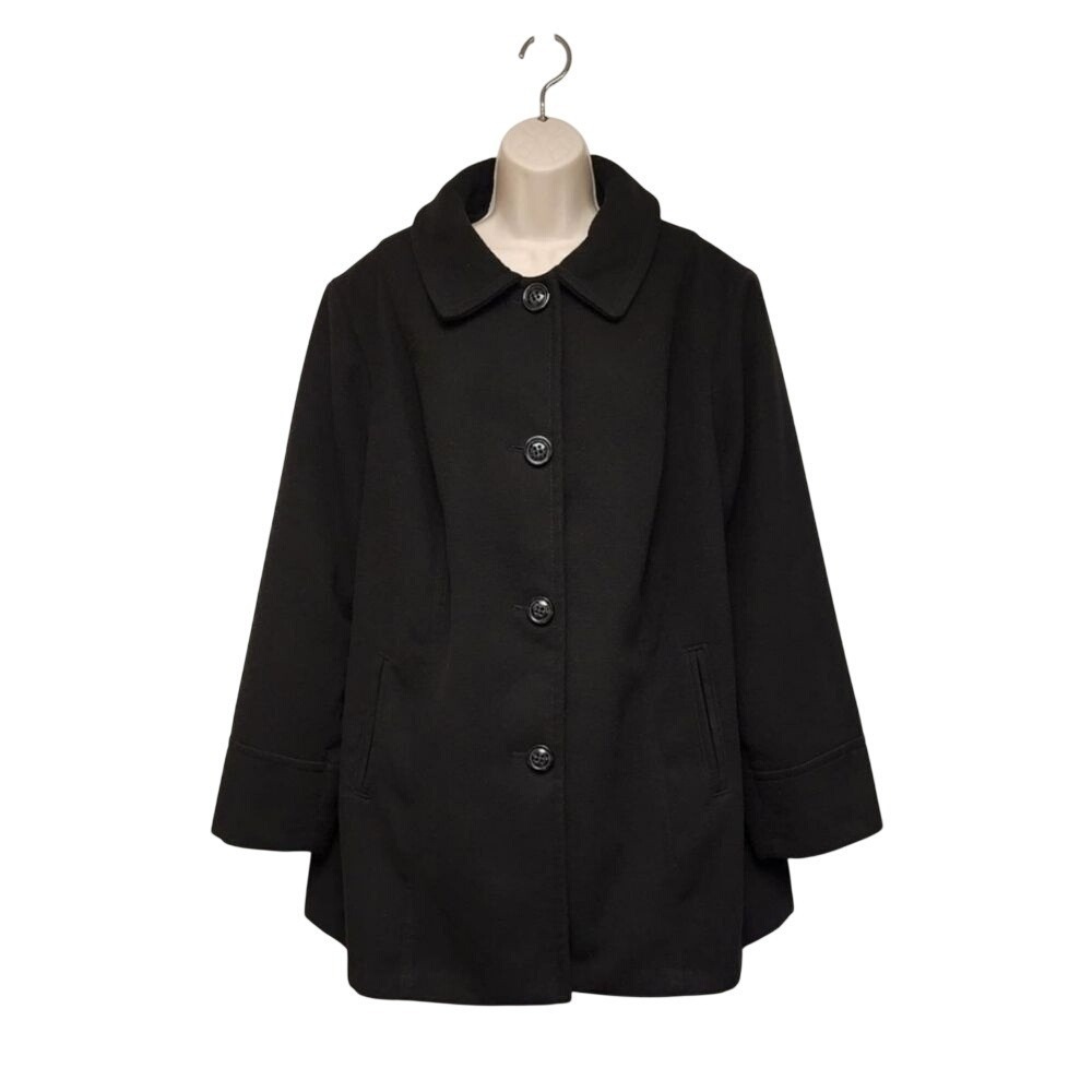 Liz Claiborne Woman Black Button Front Pea Coat Jacket Plus Size 2X